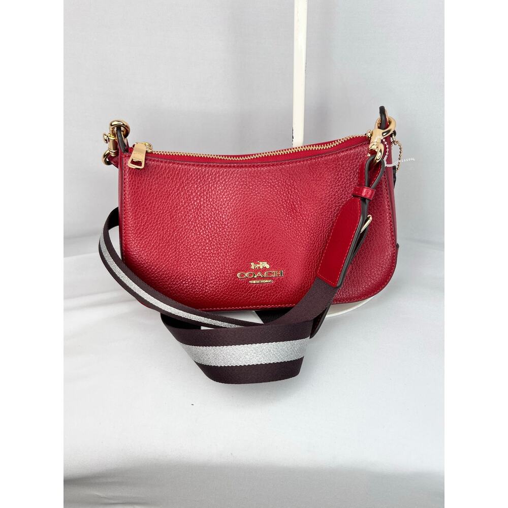 COACH C7265 Jes Baguette Red Pebbled Leather Crossbody Shoulder Bag Handbag